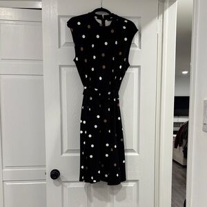 Ann Taylor Black Polka Dot Midi Dress with White and Brown Dots